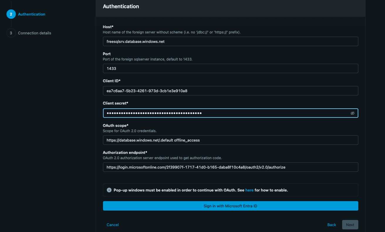 Databricks OAuth authentication settings